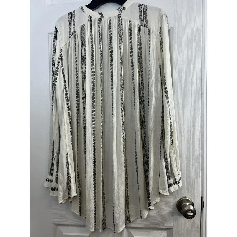 Free People Women's Tunic Shibori Magic Long Sleeve Vanilla combo Boho Small